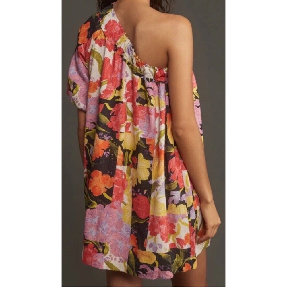NWT Anthropologie Yukiko Noritake One-Shoulder Mini Dress Women's Floral - Picture 3 of 10